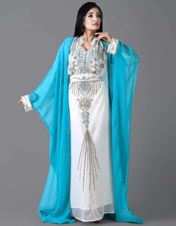 Muslim Sky Blue Colored Embroidery worked Kaftan